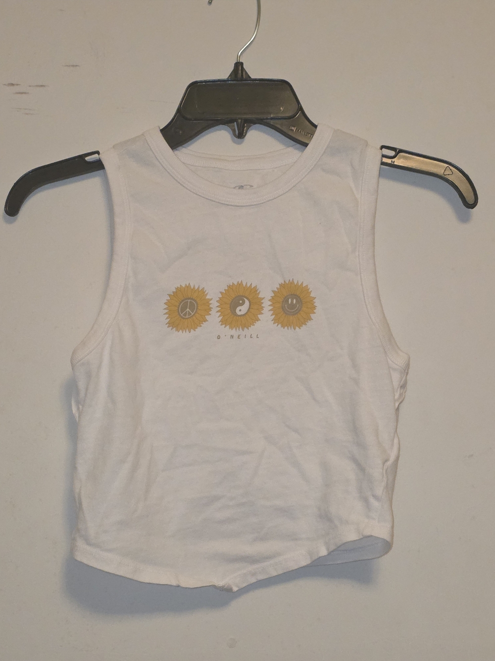 O'Neill White Tank Top with Yellow Sunflower Icons